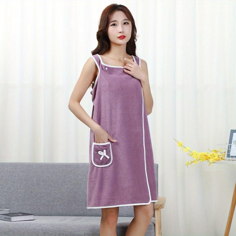 Miniatura 5 de Bata de ducha para mujer, toalla de baño de spa, toalla de baño de terciopelo coral, toalla envolvente