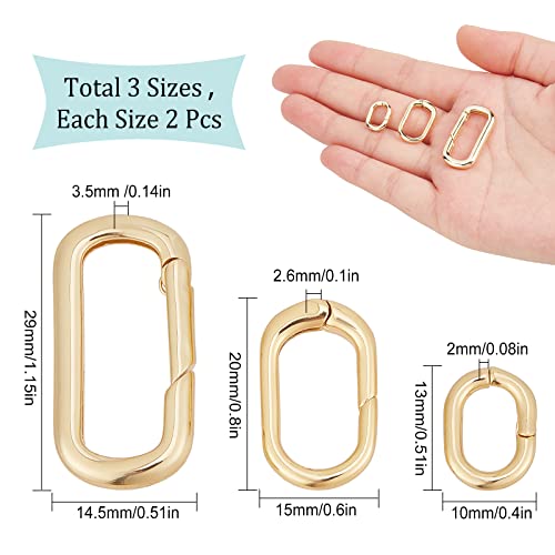 Sunnyclue 1 Box 6Pcs 3 Sizes Brass Oval Key Rings Spring Gate Ring 18K Gold Keychain Carabiner Lock Clasps Connector Fastener For Jewelry Making Keychains Bag Purse Handbag Strap Crafting Supplies #TOP1