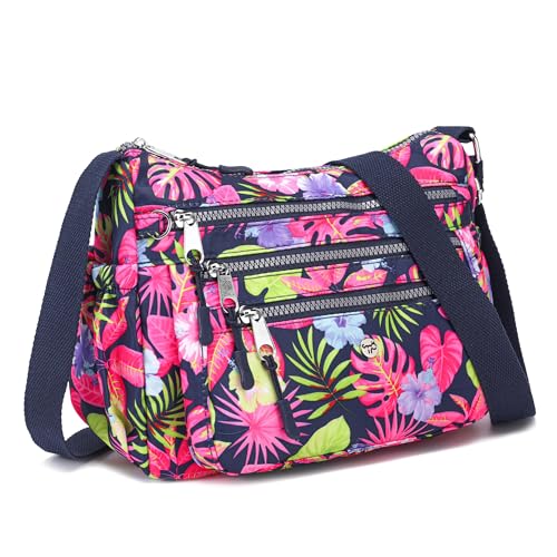 Image of Nylon Crossbody Bags for Women Multi Pocket Cross Body Purses | Lightweight Cross Body Bag for Woman with Compartments Lots of Pockets Ladies Messenger Shoulder Handbag for Everyday Travel