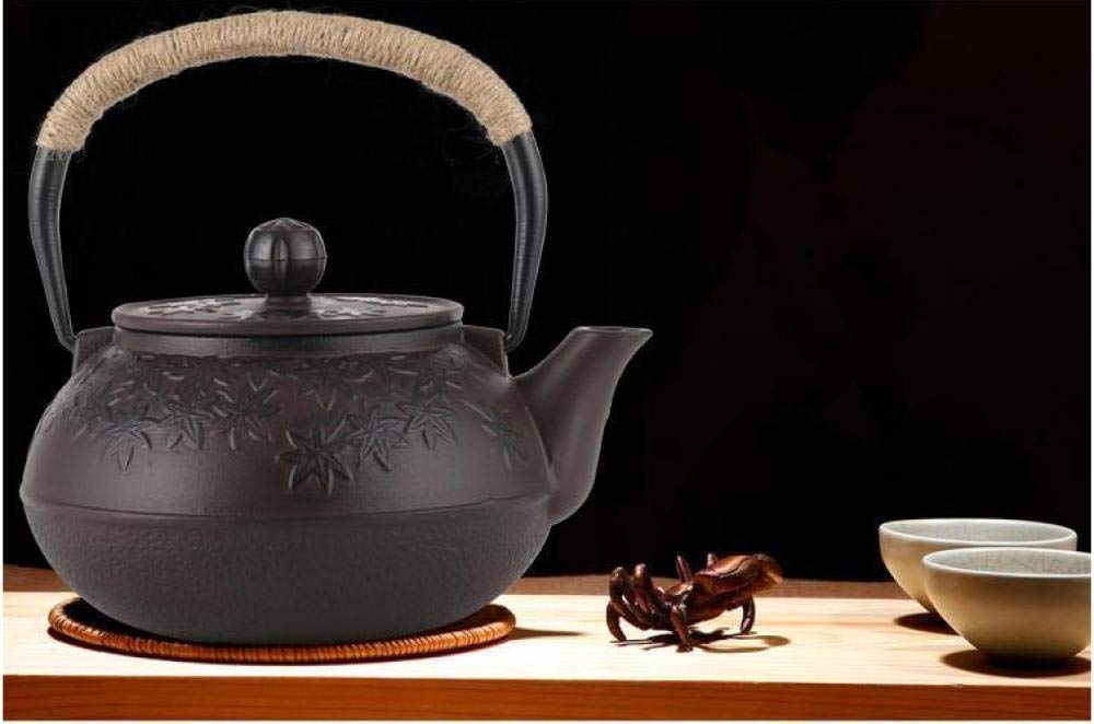 Teiera in ghisa Bollitori per piano cottura Pentola in ferro Pentola in ferro artigianale Set da tè in ghisa Set da tè 0,9 litri Nuova foglia d'acero ， Fornello domestico tradizionale Comfortable
