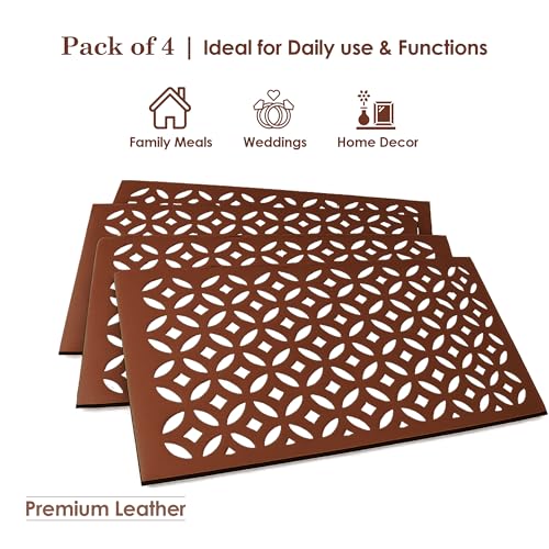 Image of Heart Home 4 Pcs Set Leather Rectangular Side Table Mats | Reusable and Washable Placemat /Dining Table Mat for Wedding and Family Functions | Copper