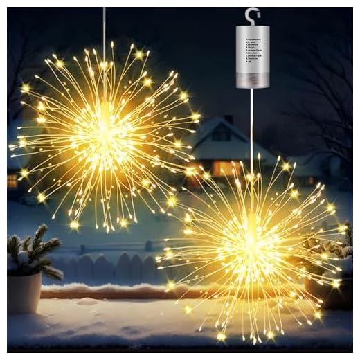 Joycome Bola luminosa de Navidad, 2 unidades, 180 LED, iluminación de Navidad, exterior, batería con mando a distancia, 8 modos, cadena de luces de fuegos artificiales, resistente al agua, decoración