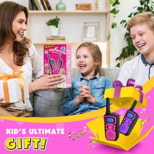 Image of Walkie Talkies for Kids Rechargeable Long Range,Xmas Birthday Gift for 4 5 6 7 8 9 Year Old Girls,Hiking Gear Camping Games Cool Toys with NOAA,SOS Siren,Lamp,Lanyards,Easy to Use,2 Pack