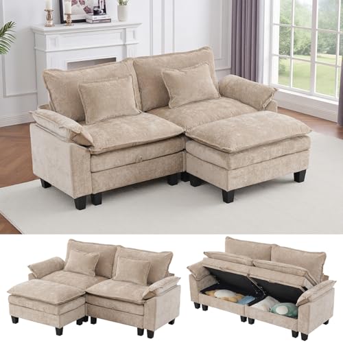 Image of IPKIG 82.3 inch Modular Cloud Couch with Storage, L Shaped Sectional Sofa with Ottoman & Pillow, Chenille Deep Seat Sectional Couches for Living Room, Apartment, Khaki
