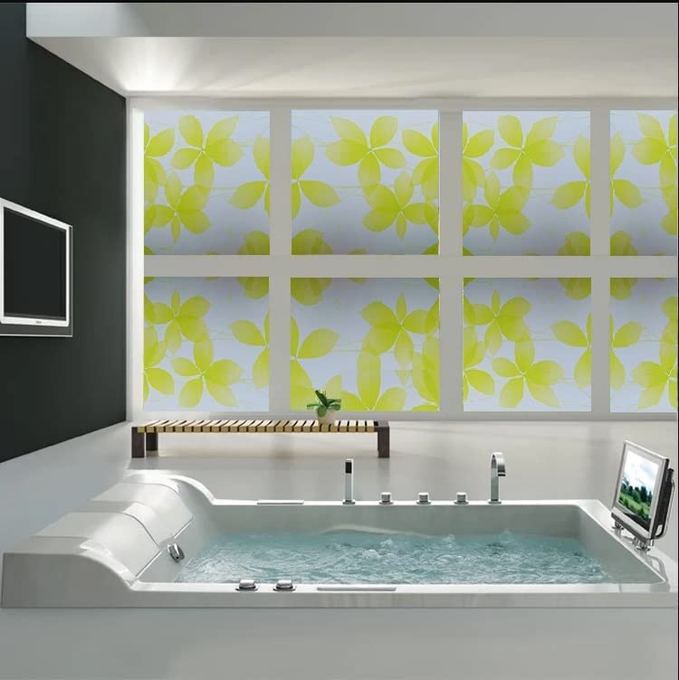Image of SUNBIRD Window Film Privacy Colorful Window Sticker, Decorative Window Vinyl, Adhesive Home UV Blocking, Heat Insulation Static Cling for Bathroom Office (24 X 100 INCHES, Leaf Frosted)
