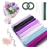 Wegfwbe Pipe Cleaner Flower Set,850 Stück 8 Farben Pfeifenputzer zum Basteln für Blumen Set mit Die Perlen & Geschenkband,Blumenband Staubblatt für Blumenstrauß DIY Geschenke