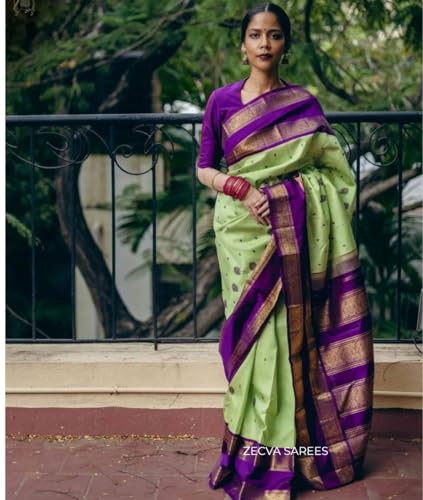 Image of ZECVA Women's Soft Kanjivaram Silk Saree For Women With Attach Unstitch Blouse Piece