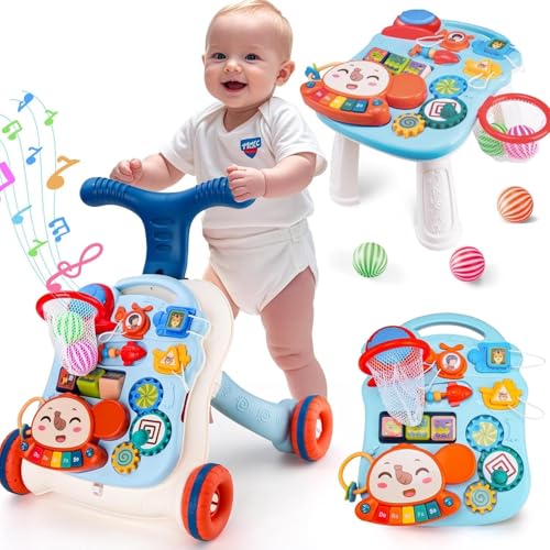 Baby Walker 3 in 1 Push Walker Baby Walkers for Girls Boys Baby Walking Toy for 1 Year old Learning to Walk Sit to Stand Baby Push Toy Walker Girl12Months Blue