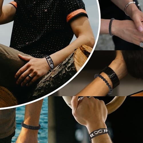 Bracelets en cuir tressé id&eacute;e cadeau style manchette punk rock tendance - 3
