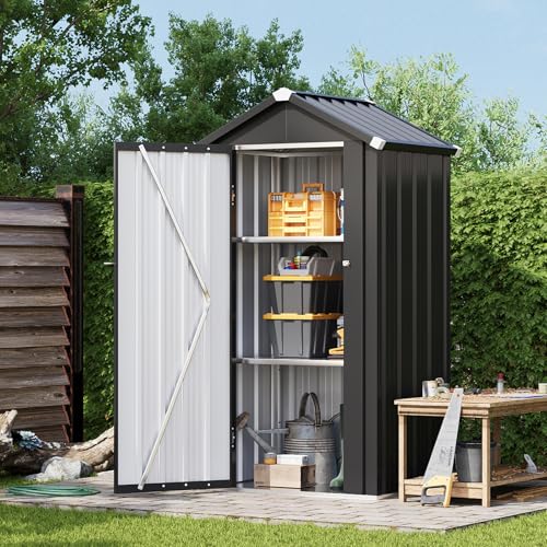 Aoxun Geräteschrank aus Metall 87 5x67cm mit Boden & 2 verstellbaren Ablagen wetterfester Platzsparender Gartenschrank 160 cm hoch Gerätehaus für Garten Garage Terrasse