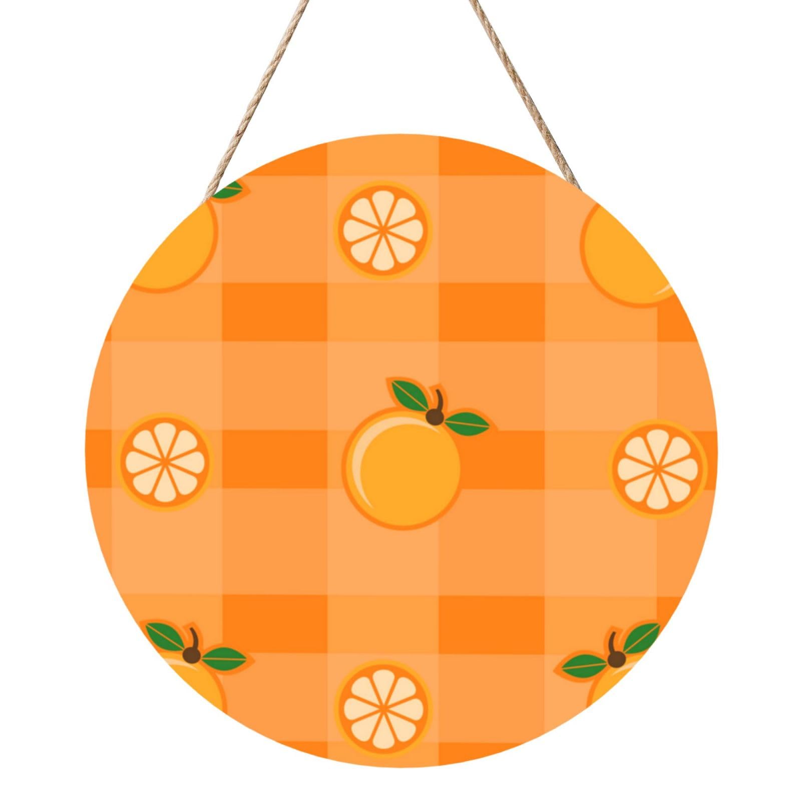 InOmak Orange And Orange Leaves, Round Wood Panel Painting 12 in, Wall Hanging Painting For Home
