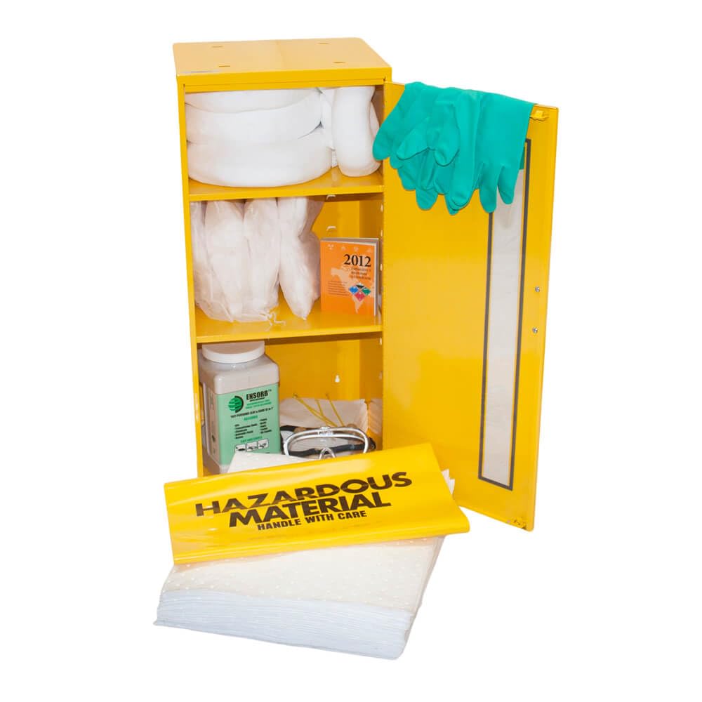Enpac Large Wall-Mount Cabinet Spill Kit, Oil-Only, Yellow, 15-Gallon Spill Capacity