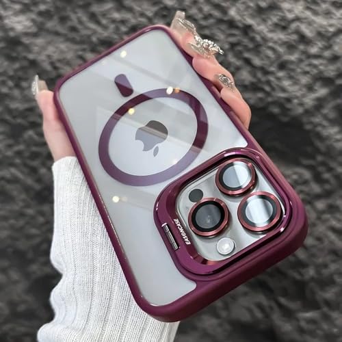 Étui de téléphone magnétique antichoc rouge compatible iPhone 15 14 13 12 Pro Max avec support
