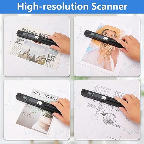 Image of Portable Scanner, 900 DPI Handheld Photo Scanner Wand for A4 Documents, JPG PDF Formats, Uploads Images to Computer Via USB Cable (Black)