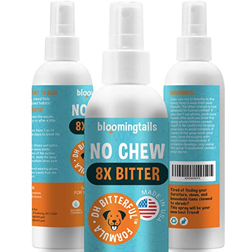 bloomingtails No Chew Spray for Dogs - Improved Natural Bitter Anti Chew Remedy for Training Puppies, Dogs & Cats - No Stain, Safe, Pet Corrector Spray Deterrent to Prevent Chewing on Furniture 8 Oz.