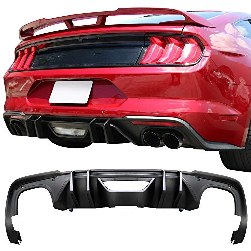 IKON MOTORSPORTS Rear Diffuser Compatible With 2018-2020 Ford Mustang, C Style Matte Black PP Polypropylene Bumper Lip - Thumbnail 2