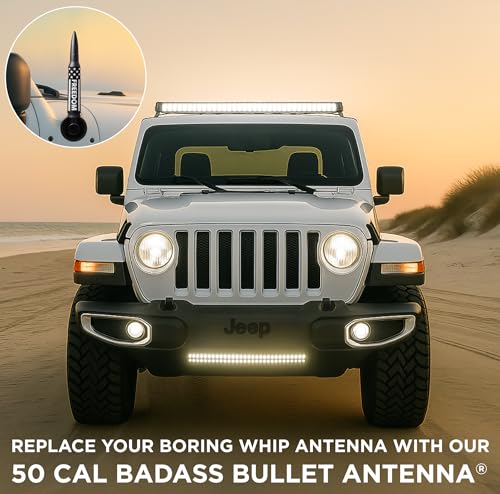Image of 50 Cal Badass Bullet Antenna Fits Jeep Wrangler JK & JL from (2007 for Jeep Wrangler & Gladiator Accessories - Car Wash Safe & Anti Thelf Design - Ditch The Whip & Upgrade Your Jeep
