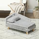 PawHut Hundesofa für mittelgroße Hunde, Hundebett mit abnehmbarem und waschbarem Kissen, Haustiersofa mit Holzbeine, mit Erhöhtem Design, 15 kg, Hellgrau