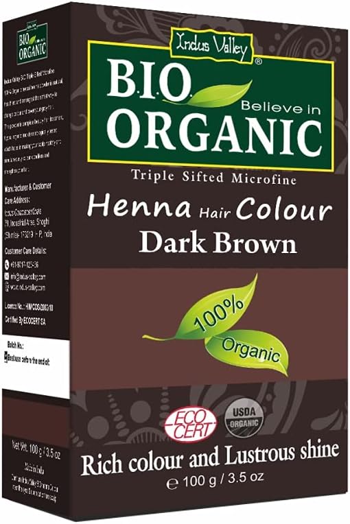 Bio Organic Natural Henna Hair Color Dark Brown 100gm| 100% Gray Hair Coverage And Long Lasting Hair Dye | Vegan and Cruelty-Free