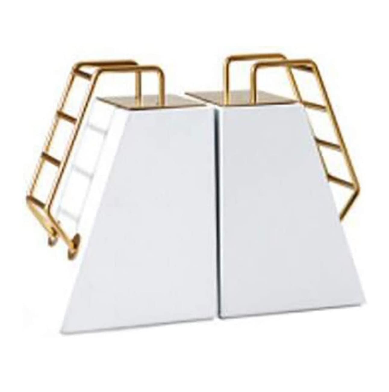 Fermalibri a Forma di Scala Mobile Fermalibri in Metallo Fermalibri da scrivania per Ufficio Supporto per mensola per Libri creativi per Ufficio Domestico,Bianco 12 * 9 * 19cm