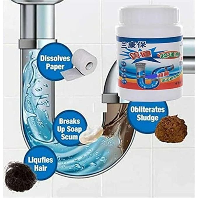 Image of Powerful Sink & Drain Cleaner Powder|Powerful & Clog Remover Sink Cleaning Powder|Automatic Toilet Blockage Cleaner,Removes Clogs,Blockage In Washbasin,Septic Tank,Sinks,Pipes (Pack Of 1)