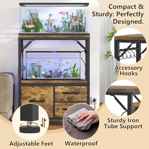 Image of Heybly 10-20 Gal Fish Tank Stand with Drawer, Power Outlet,200lbs HAS003SSR