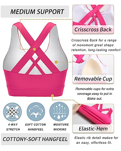 Image of RUNNING GIRL Sports Bras for Women,Padded Strappy Sports Bras Criss-Cross Back Medium Support Sports Bras with Removable Cups