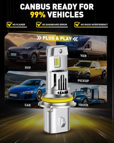 Image of AUXITO 9007 /HB5 Bulbs High /Low Beam, 70000LM 6500K Ulitra Bright White, HB5 Halogen Raplacement Fog Lights with Fan, Wireless Plug and Play, Canbus Ready, Pack of 2