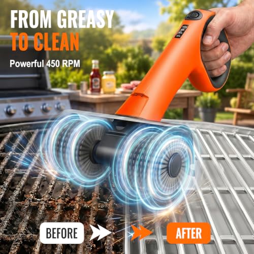 Image of Electric Grill Brush - Dual Rotating Heads Cordless BBQ Grill Cleaner, 450 RPM Motorized Power Grill Cleaning Brush with LED Light, 6-Piece Replaceable Brush Set Safe for Most Outdoor Grill Grates