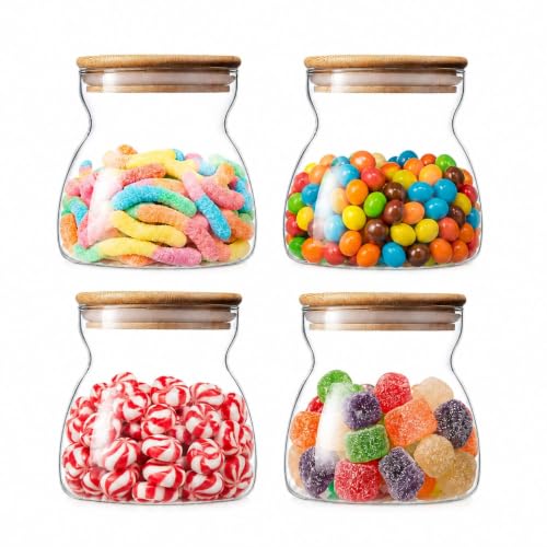Image of MARTVIA Glass Food Storage Jars with Bamboo Lids 650ml Set of 4, Wide Mouth Lid Jar for Home Kitchen,Flour, Sugar, Coffee, Pasta, Oats, Grains, Cookies, Snacks (Barell 650 ML Jar, SET OF 4)