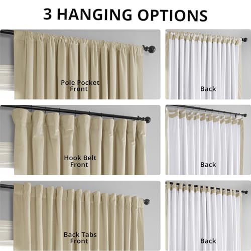 HPD Half Price Drapes Signature Velvet Thermal Blackout Curtains for Living Room 84 Inch Long (1 Panel) Rod Pocket Insulated Blackout Curtains for Bedroom Window Curtains, 100W x 84L, Neutral Ground