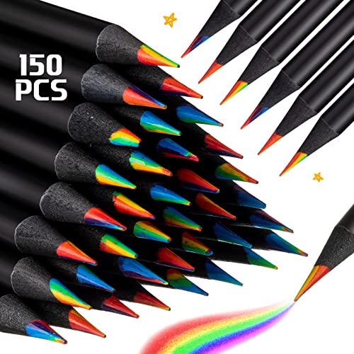 Teling Rainbow Colored Pencils Multicolored 7 In 1 Pencils For Kids Black Wooden Bulk Rainbow Pencils Assorted Colors Art Supplies For Kids Adults School Classroom Drawing Coloring Sketching (150) #TOP28