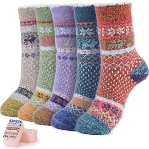 Image of SISOSOCK 5 Pairs Fuzzy Soft Cozy Comfortable Socks for Women, Casual Sleep Comfy Socks, Perfect Warm Winter Gifts for Women