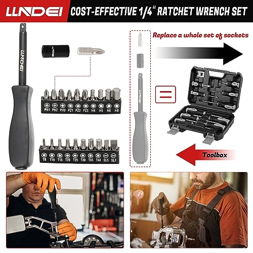 Image of LLNDEI 1 /4 inch Drive Impact Socket Set 83 Piece,Standard SAE(5 /32-9 /16 inch) Metric Size(4-15mm),72T Ratchet Wrench Handle,CR-V Mechanics Tool Set with Adapter,Screwdriver Bits for Automotive Repair