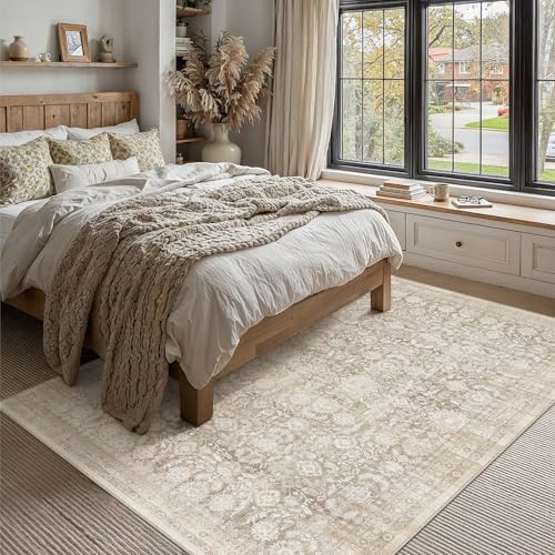 Tapete Beige 8x10 Pies Bajo Pelo Antideslizante Lavable miniatura 2