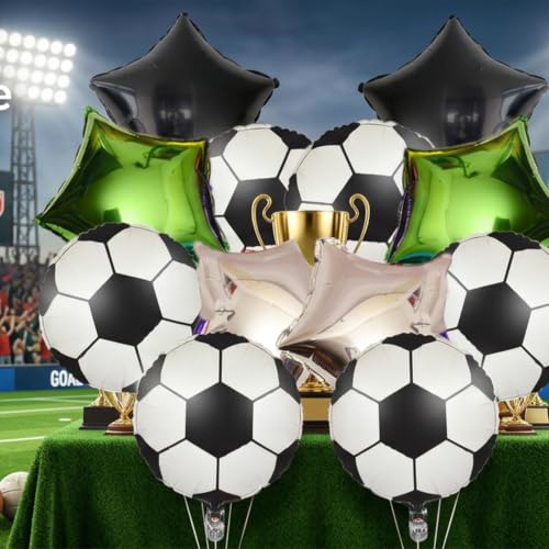 Image of Atpata Funky Football Theme Foil Balloons - 18 Inch Round Football Shape Foil Balloons for Kids Sports Themed Birthday Party Decor and Goal theme Celebrations (Stars & Footballs)