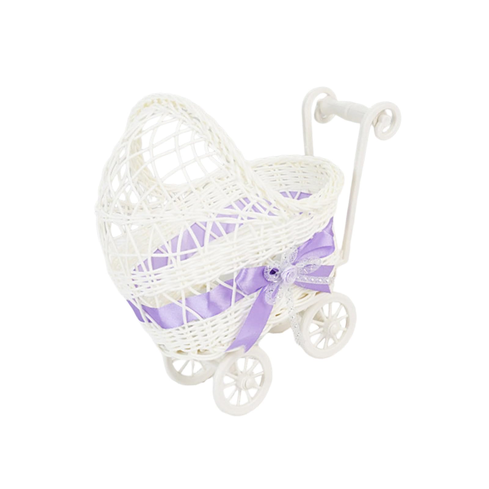 Zeiwohndc Purple Practical Miniature Cart Snacks Holder With Handle Plastics Organizer Rattan Basket For Household Items Tiny Cart Treat Planner