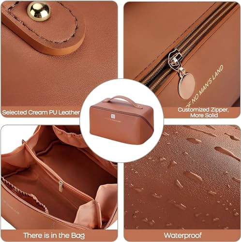 Image of NFI Essentials Pack of 2 Cosmetic Travel Organizer Bag, Women's Makeup Pouch Toiletry Bag Portable Leather Wide Opening Cosmetics Bag with Handle and Divider, 8Cm, Assorted
