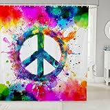 Peace Symbol Tie Dye Waterproof Shower Curtain Set - Colorful Hippie Bath Curtain, Rainbow Bathroom Accessories for Men & Women - Plain White Fabric, 72'Wx72'L Green