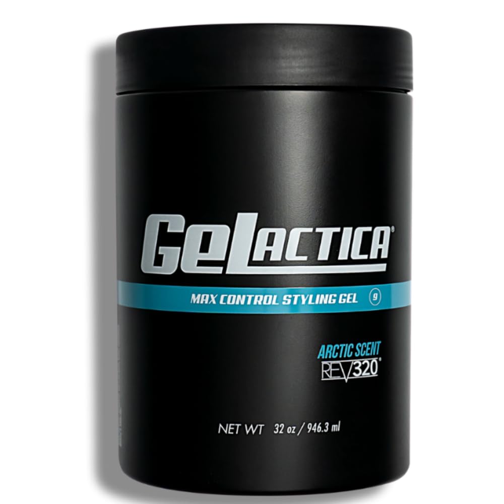GelacticaMax Control Hair Gel for Men, Alcohol-Free, Strong Hold Styling Gel, Natural Extracts for Long-Lasting Hold and Shine, Slick Back Hair Style 32 Oz