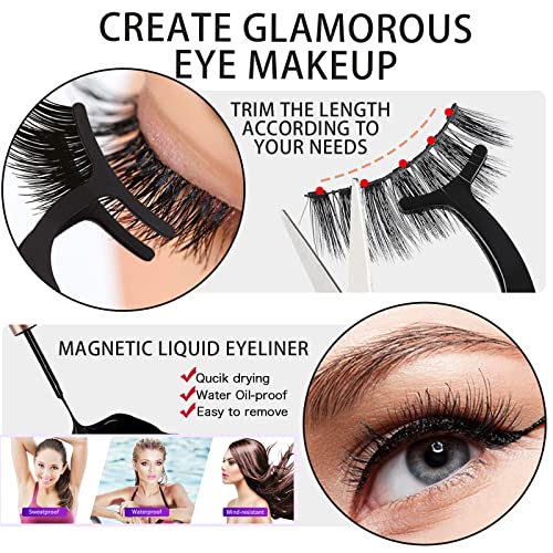 Image of Batfield 3 Pairs of False Eyelashes Magnetic with Eyeliner and Tweezer, 3D Natural Mixed Style magnetic Lashes, Reusable Magnetic Eyelashes for women(Style 2)