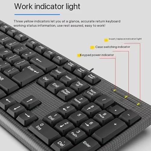 Image of Guiheng Wired Computer Keyboard, Plug Play USB, Large Number Pad, LED Indicators，Ergonomic, Foldable Stands,Anti-Wear Letters Full Size Keyboard,for Windows Mac PC Laptop-Black