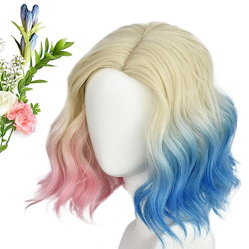 Sharplace Pink Blue Ombre, Costume, Blonde White, Women Short Wavy, Heat Resistant Synthetic Hair - Image 2