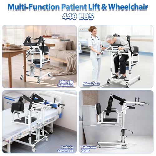 Image of Patient Lift Transfer Chair for Home, Hydraulic Patient Lift Nursing Chair with Height Adjustable & 180 Split PU Leather Thickened Sponge Seat for Elderly from Bed to Toilets /Bathroom /Sofa