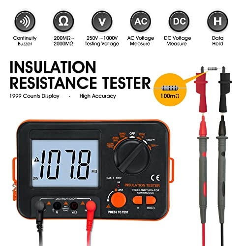 Btmeter T6-VC60B Megohmmeter 1000V Insulation Resistance Tester, Electrical Megaohm Meter 200Mω~2K Megohm Megger With 250V/500V/1000V Testing Voltage, Digital Multimeter Measure Ac Dc Voltage thumb #1