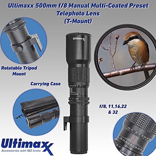 Ficha técnica Ultimaxx 500 mm con 2 convertidores de 1000 mm f8 Kit de teleobjetivo preestablecido manual con revestimiento múltiple para cámaras Canon EOS 9000D 800D 760D 750D 700D 1300D 1200D T100 4000D - Fernando Cortés Ficha técnica Ultimaxx 500 mm con 2 convertidores de 1000 mm f8 Kit de teleobjetivo preestablecido manual con revestimiento múltiple para cámaras Canon EOS 9000D 800D 760D 750D 700D 1300D 1200D T100 4000D - Fernando Cortés