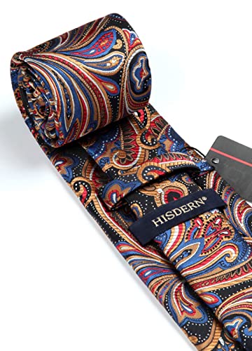 Image of HISDERN Ties for Men Paisley Tie and Pocket Square Woven Classic Floral Mens Ties Handkerchief Set Wedding Party Necktie