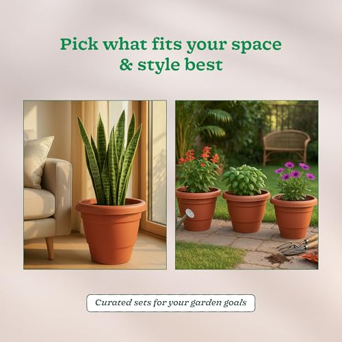 Image of UGAOO Cosmos Flower Pots - 8 Inch, Set of 12 | Terracotta Color, Round, Durable, UV-Resistant Plastic Planters for Balcony, Terrace & Garden