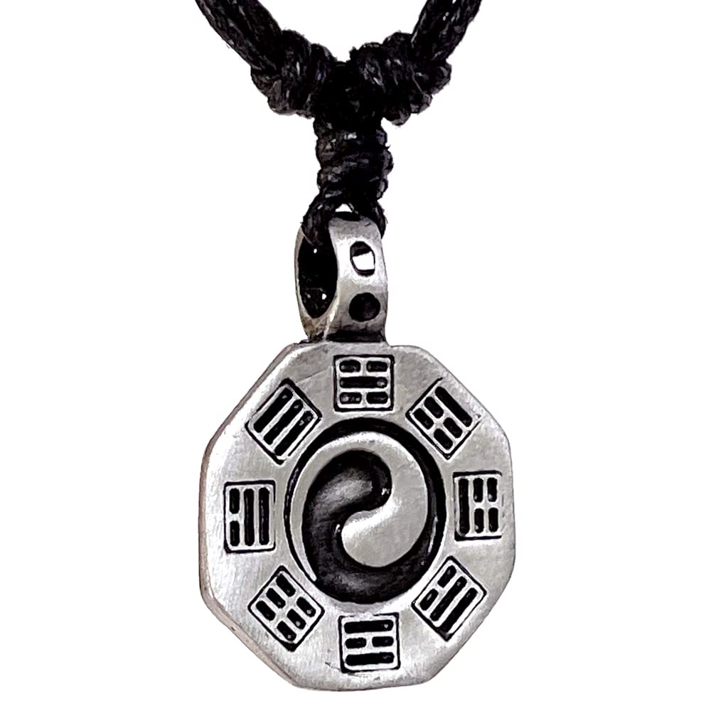 Elemental Wind Yin Yang Taoism Shinto Shaolin Yantra Chakra Kung-Fu Pewter Men's Pendant Necklace Wealth Fortune Lucky Charm Healing Protection Amulet Travel Longevity Talisman w Black Adjustable Cord