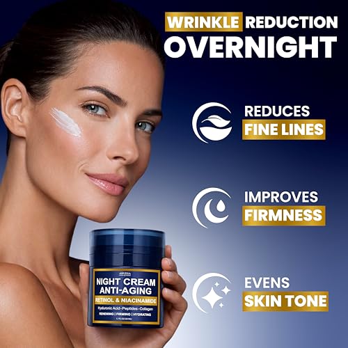 Night Cream for Women Anti Aging - Night Moisturizer for Face with Retinol, Peptides, Niacinamide - Anti-Wrinkle, Firming & Hydrating Skin Care - Fragrance-Free, Non Greasy Overnight Face Cream - Image 3